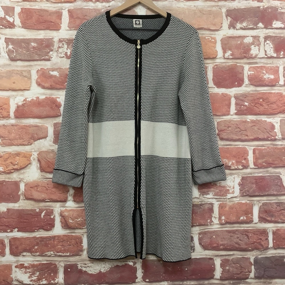 Anne Klein Sweater Dress Women's L Black White Color Block Striped Casual Career